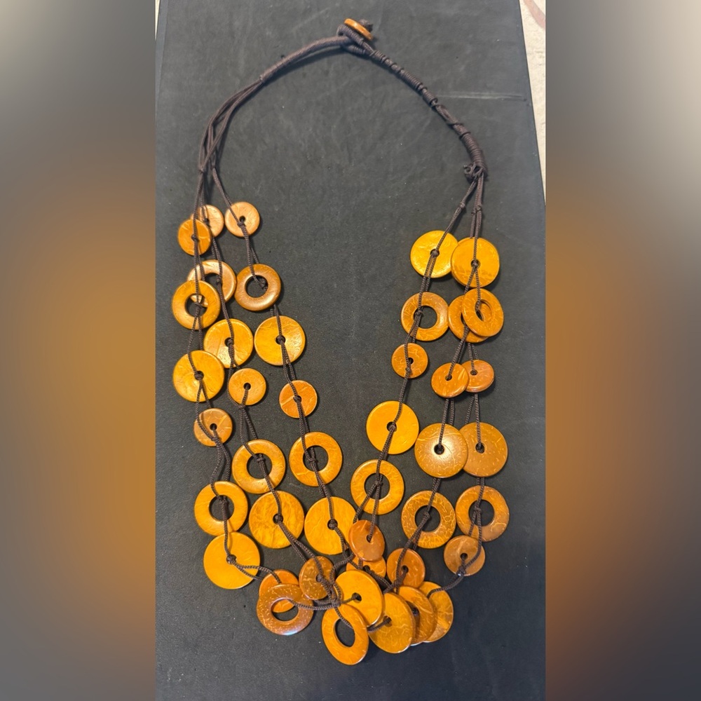 Orange Wood Disc Multi Layered Woman’s Necklace